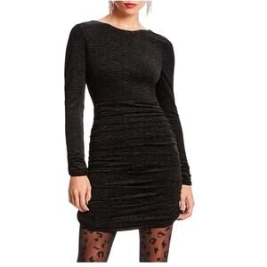 NWT Lini Devon Ruched Velvet Bodycon Dress Size L Black Goth Glam